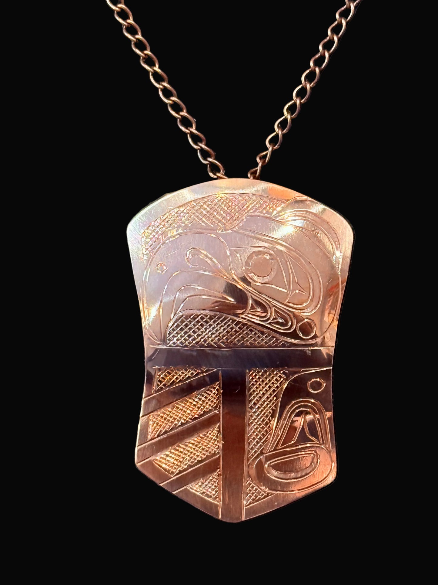 Lovely Large Copper Eagle Crest Shield Pendant/Chain