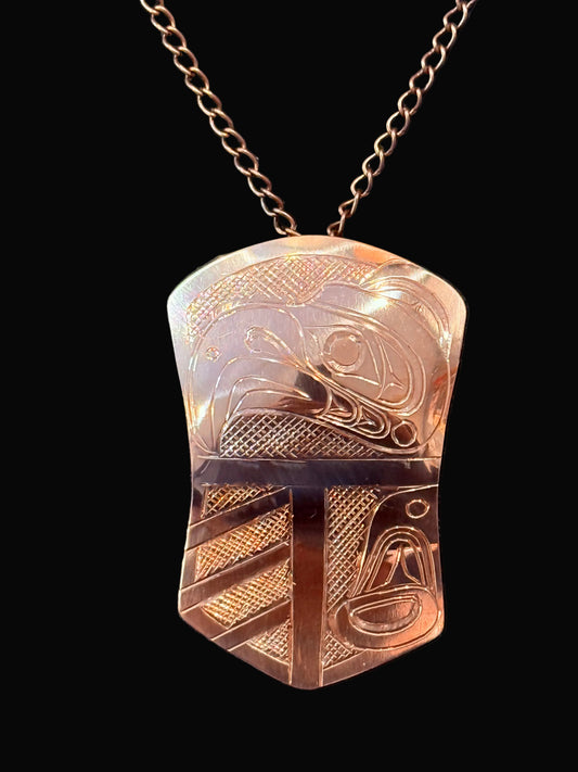 Lovely Large Copper Eagle Crest Shield Pendant/Chain