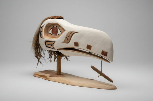 Stunning White Raven with Copper Adornments