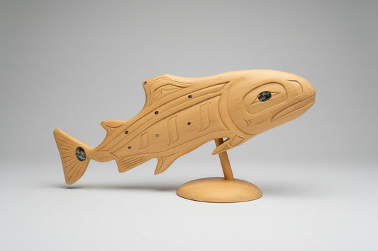 Stunning Yellow Cedar Tyee Salmon with Abalone Inlay Accents