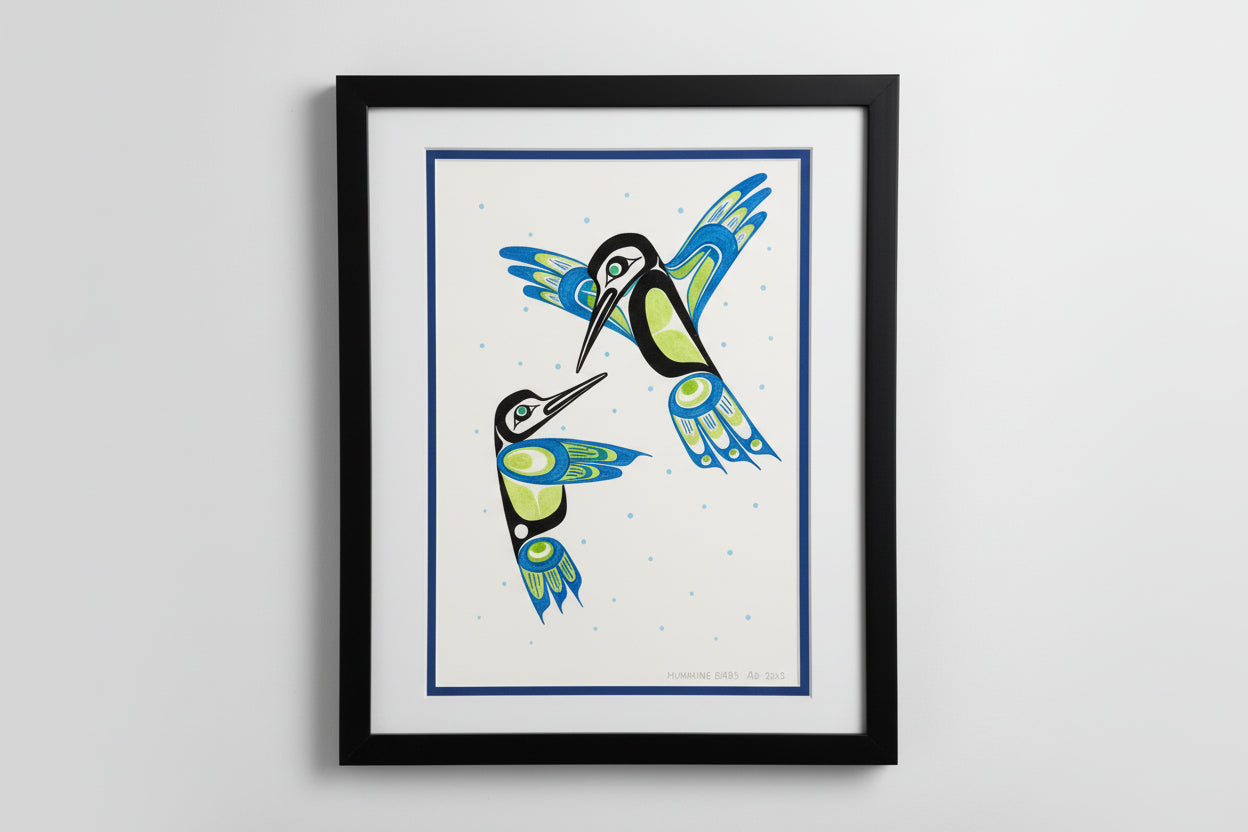 Lovely Hand Painted Original Hummingbirds at Play