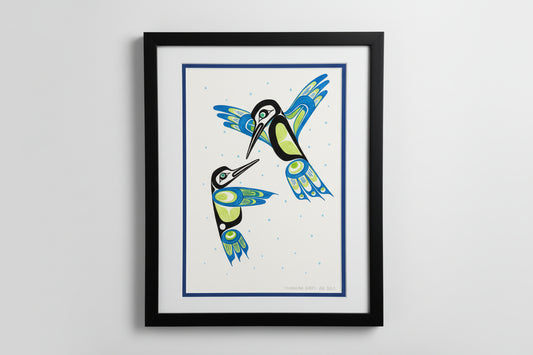 Lovely Hand Painted Original Hummingbirds at Play