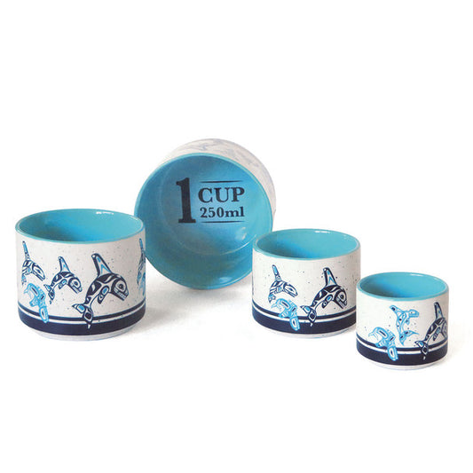 Ceramic Measuring Cup Set - Orca Family - Paul Windsor - Kitchenware - Pentlatch Gallery - Aboriginal Art - Parksville, BC, Canada