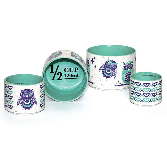 Ceramic Measuring Cup Set - Owls - Simone Diamond - Kitchenware - Pentlatch Gallery - Aboriginal Art - Parksville, BC, Canada