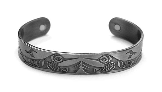 Brushed Silver Bracelet - Hummingbirds by Paul Windsor - Paul Windsor - Jewellery - Pentlatch Gallery - Aboriginal Art - Parksville, BC, Canada