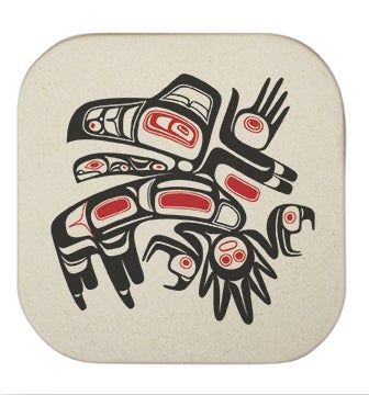 Bamboo Coaster Set - Running Raven by Morgan Asoyuf - Morgan Asoyuf - Kitchenware - Pentlatch Gallery - Aboriginal Art - Parksville, BC, Canada