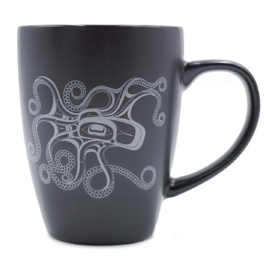 Black Mug - Octopus (Nuu) by Ernest Swanson - Ernest Swanson - Kitchenware - Pentlatch Gallery - Aboriginal Art - Parksville, BC, Canada