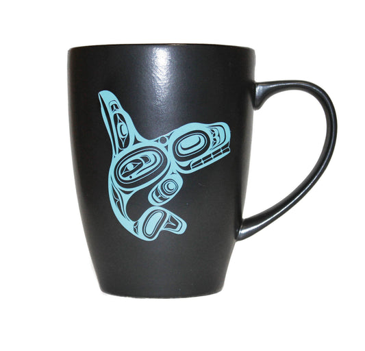 Black Mug - Whale by Ernest Swanson - Ernest Swanson - Kitchenware - Pentlatch Gallery - Aboriginal Art - Parksville, BC, Canada