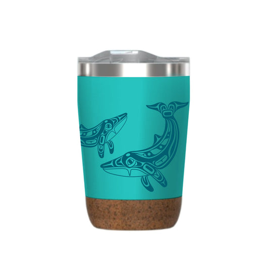 Cork Base Travel Mugs - Humpback Whale by Gordon White, 12 oz - Gordon White - Kitchenware - Pentlatch Gallery - Aboriginal Art - Parksville, BC, Canada