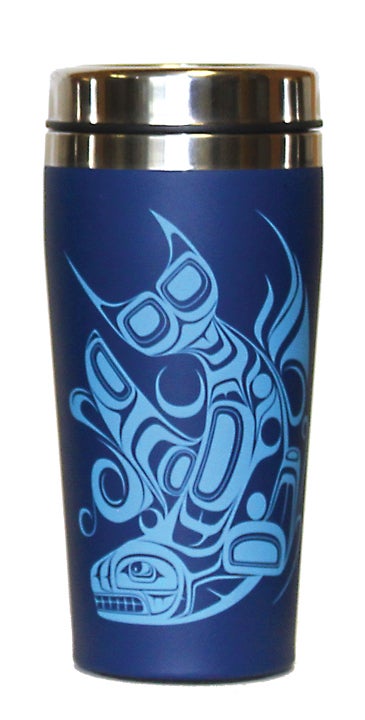 Travel Mug - Orca by Paul Windsor - Paul Windsor - Kitchenware - Pentlatch Gallery - Aboriginal Art - Parksville, BC, Canada